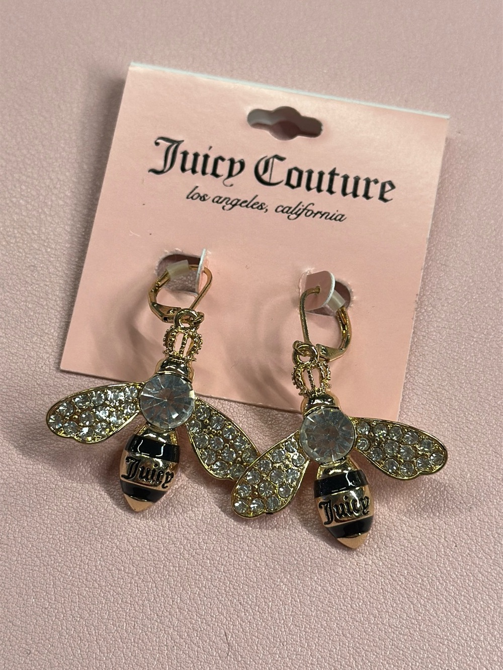 Juicy Couture Gold and Clear Crystal Bee Drop Earrings